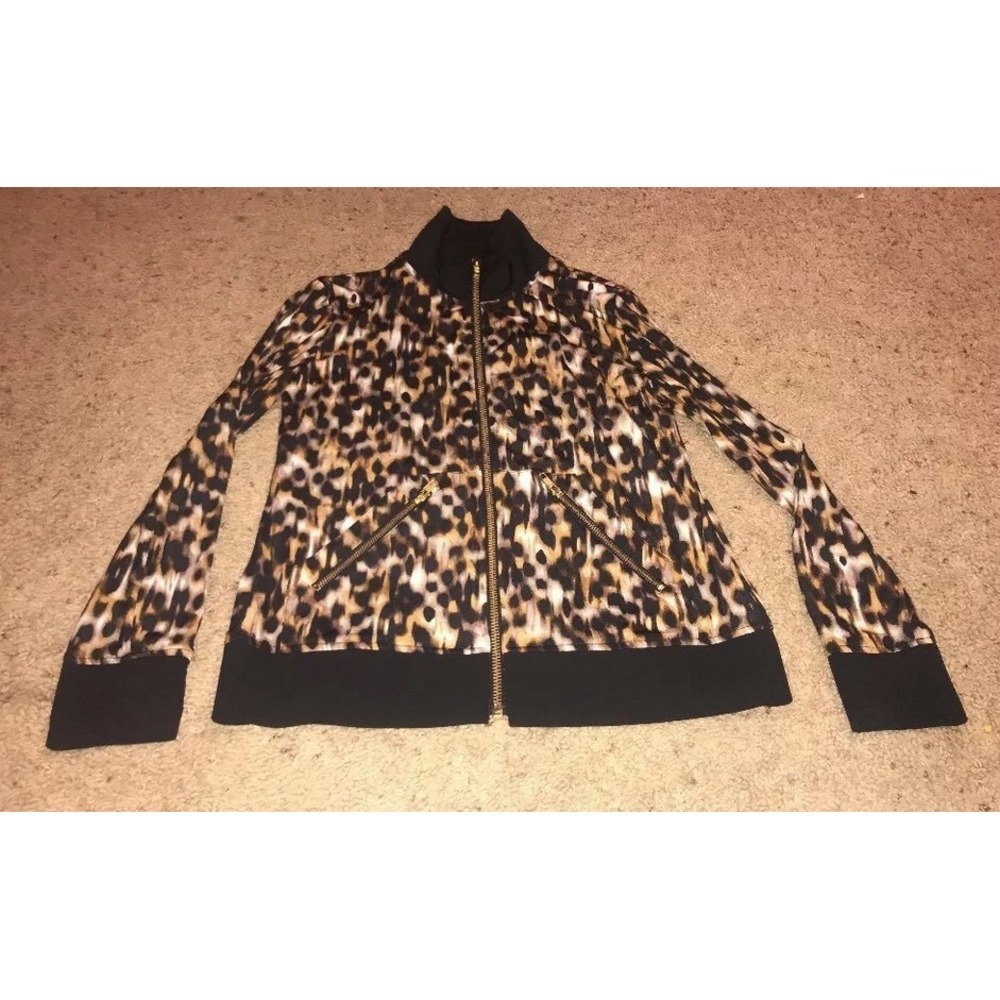 Peck & Peck Woman Black Animal Jacket Size Small Long Sleeve Full Zip Pockets